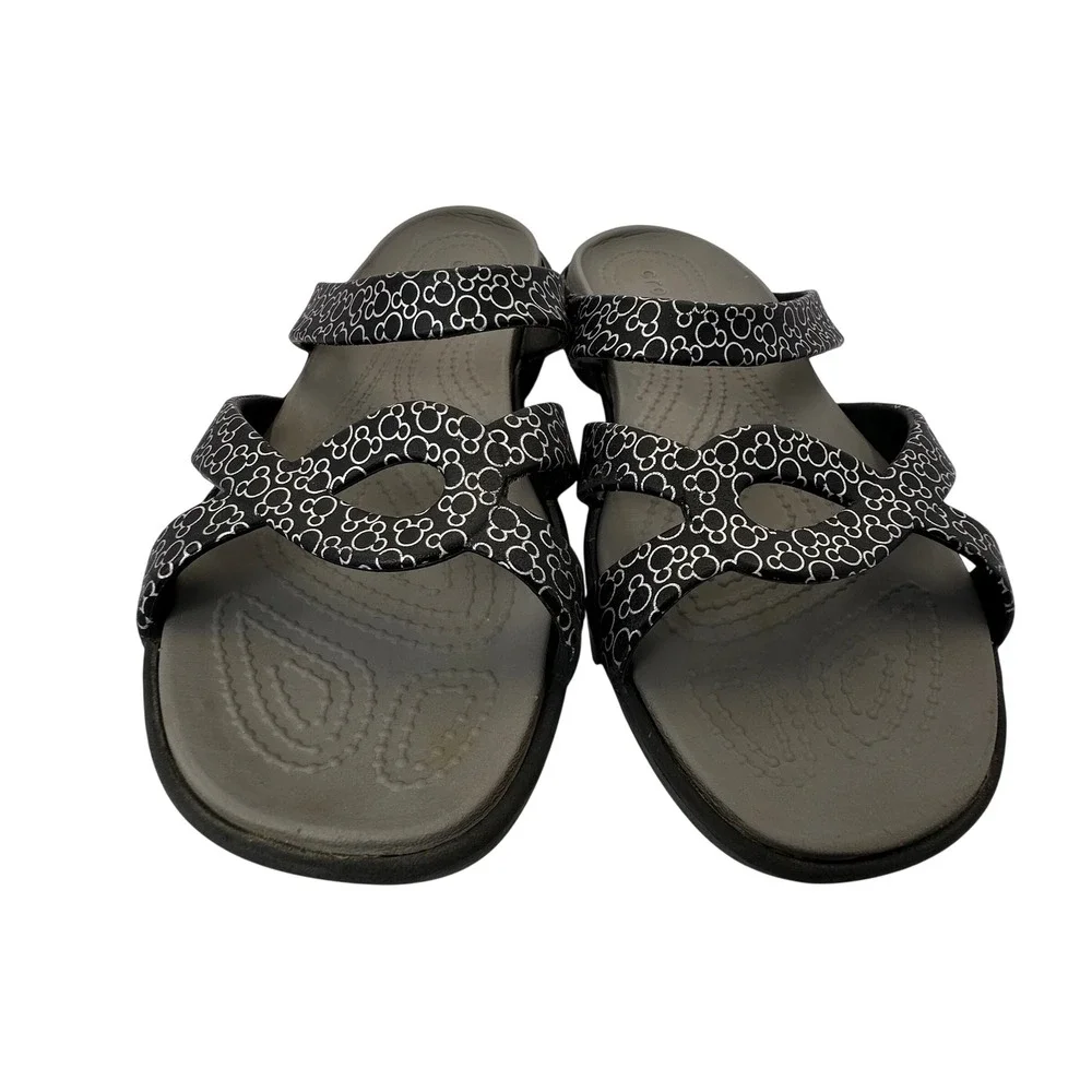 Crocs Meleen Twist Disney Mickey Mouse Black Grey Slide Sandals Womens 8
